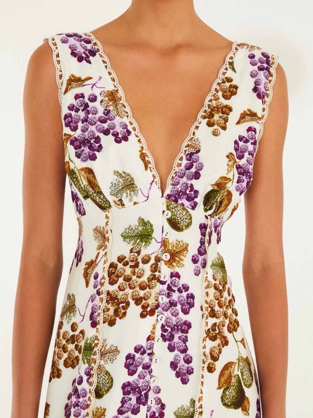 FARM Rio White Maxi Dress with Purple Grape & Brown Leaf Print - Picture 2 of 9